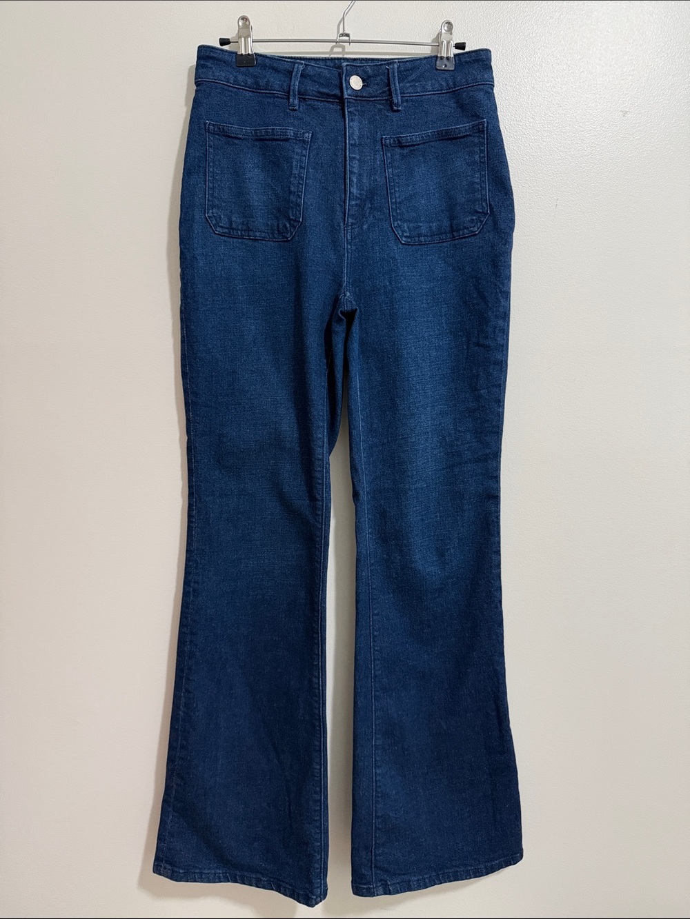 Ann Taylor Dark Wash High Rise Wide Leg Jeans Patch Pockets Womens 2
